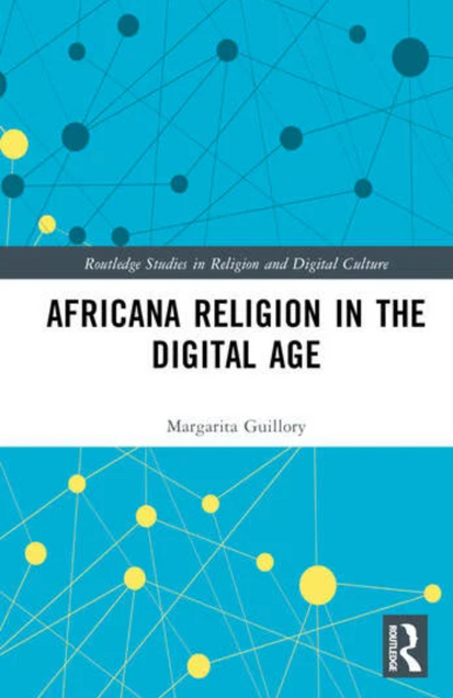 image of book cover for Africana Religion in the Digital Age, text on a white box over a light blue background.